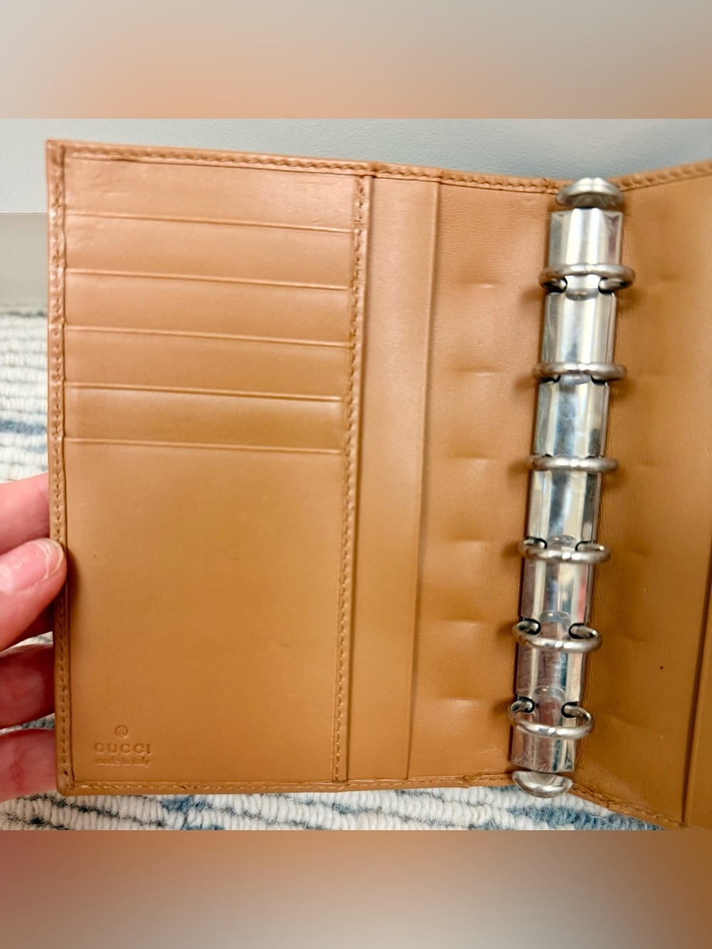 GUCCI Vintage Y2K Rare Unisex Camel Brown Leather 2-Way 6-Ring Agenda Planner - Picture 15 of 16